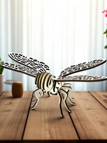 3D Lézervágott Fa Szitakötő Dekoráció – Kézműves Állatforma Természetes Fából